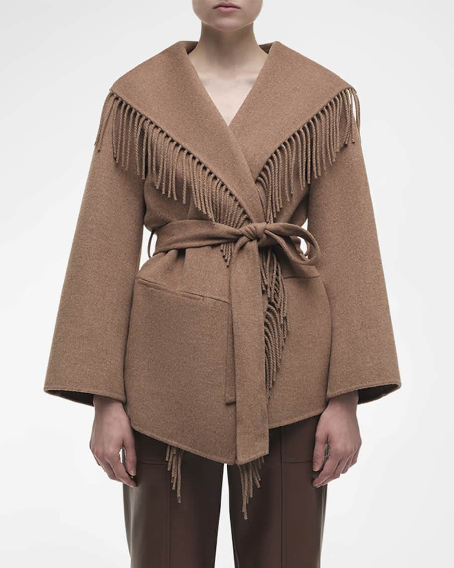 Rowen Fringe Belted Wool-Blend Jacket | Neiman Marcus