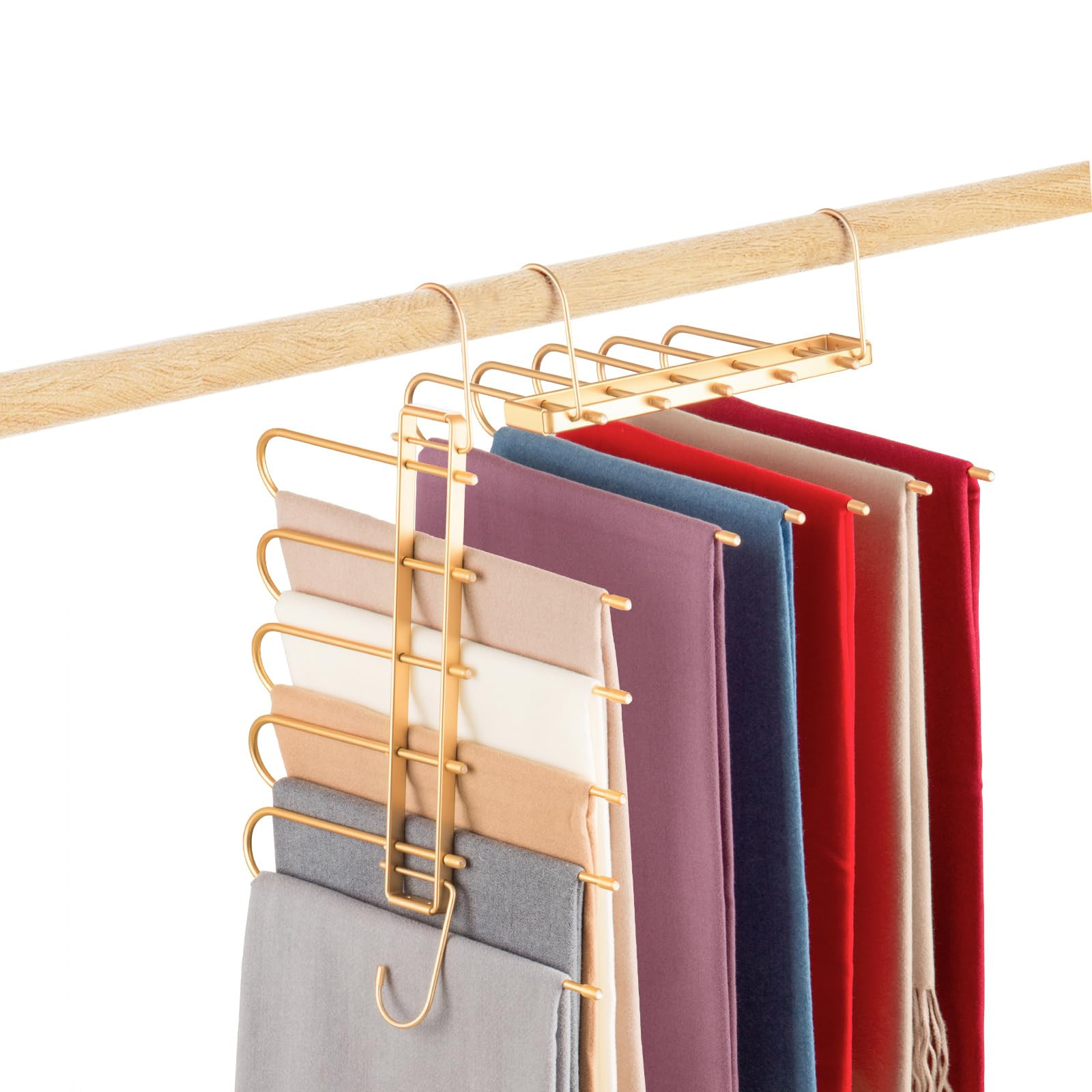 Pants Hangers Space Saving,Closet Hangers 5 Layers 2 Uses Multi Functional Pants Rack,Metal Heavy... | Amazon (US)