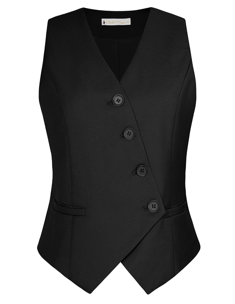 Belle Poque Women's Waistcoats Suit Vest Tops Vintage V-Neck Oblique Single Breasted Waistcoats w... | Amazon (UK)