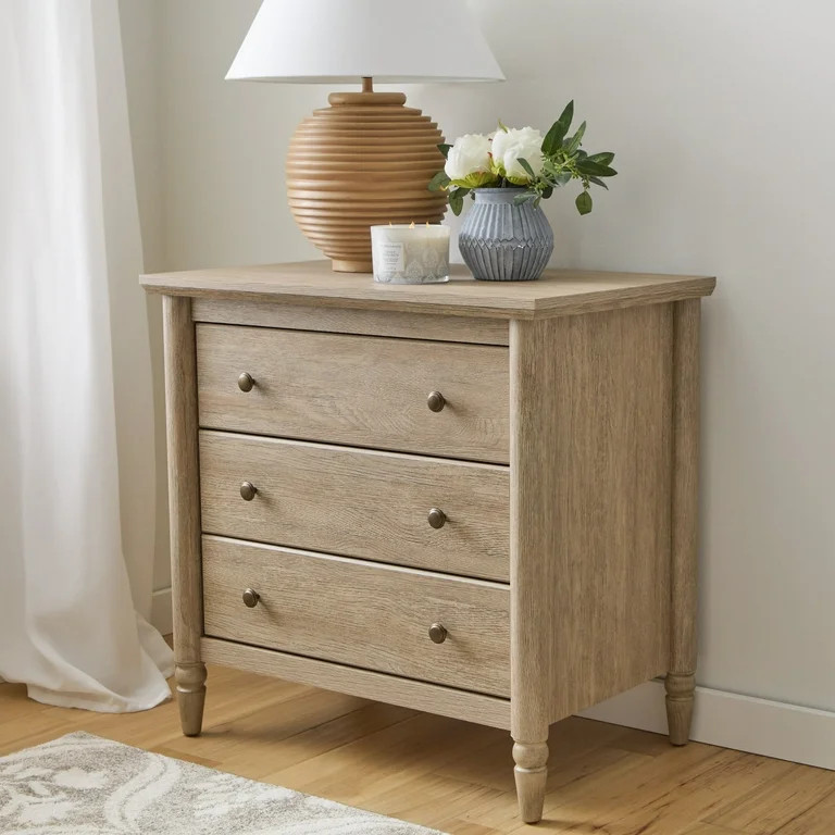 My Texas House Monroe 3 Drawer Nightstand with USB, Brushed Oak Finish | Walmart (US)