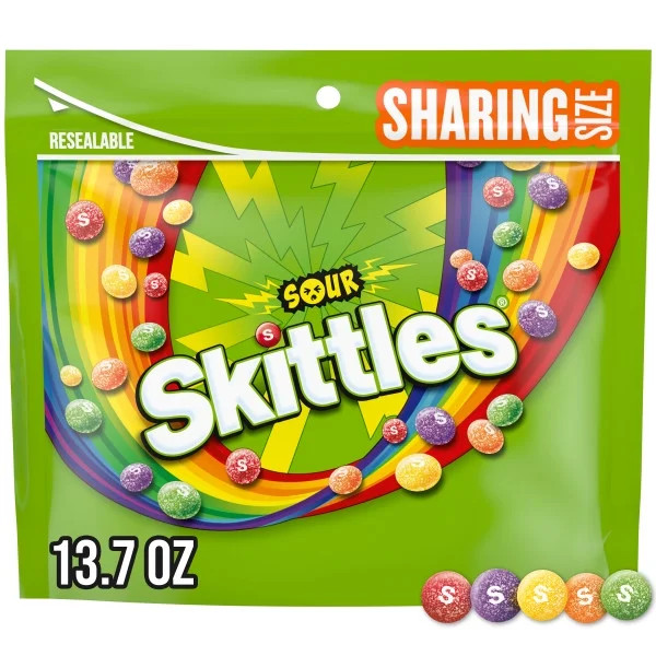 Skittles Sour Candy, Chewy Fruit Candies, Share Size, 13.7 oz Bag | Walmart (US)