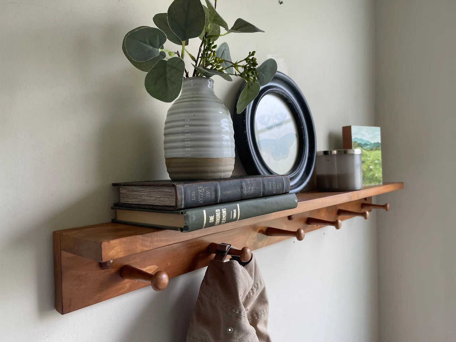Wall Shelf With Hooks/shelf With Pegs/entryway Shelf/shaker Peg Shelf/coat Rack Shelf/utility She... | Etsy (US)
