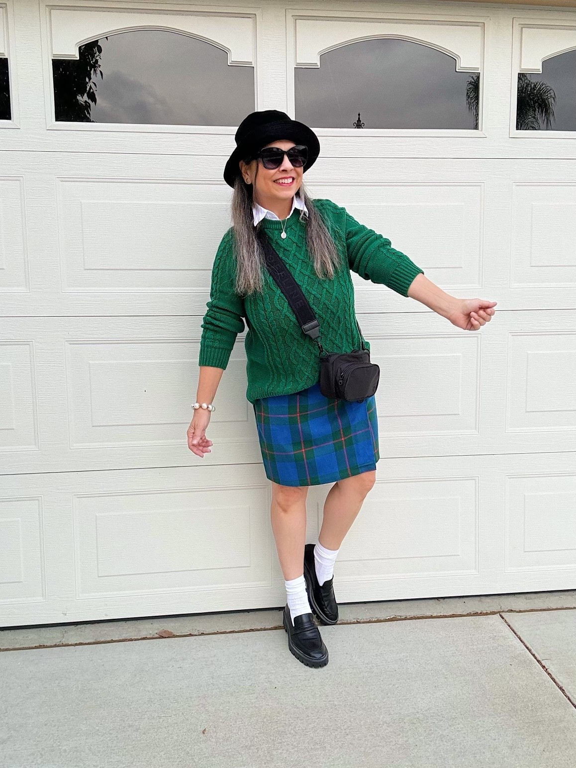 Classic combo~ skirt, sweater, loafers! A collar adds a layered look without the bulk and overheating. #ltkshoecrush #skirt #fallstyle #tartan #plaid #necklace #loafers 

#LTKWorkwear #LTKSaleAlert #LTKmomlife