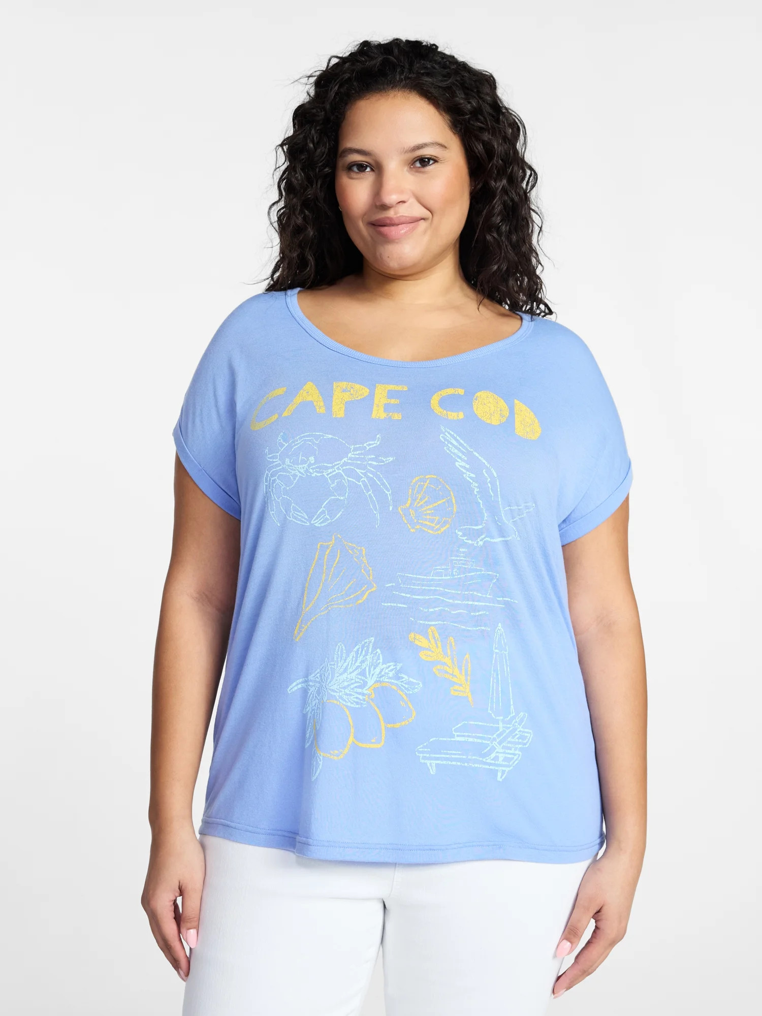 Terra & Sky Women's Plus Size Cape Cod Graphic Tee with Short Sleeves, Sizes 0X-5X | Walmart (US)