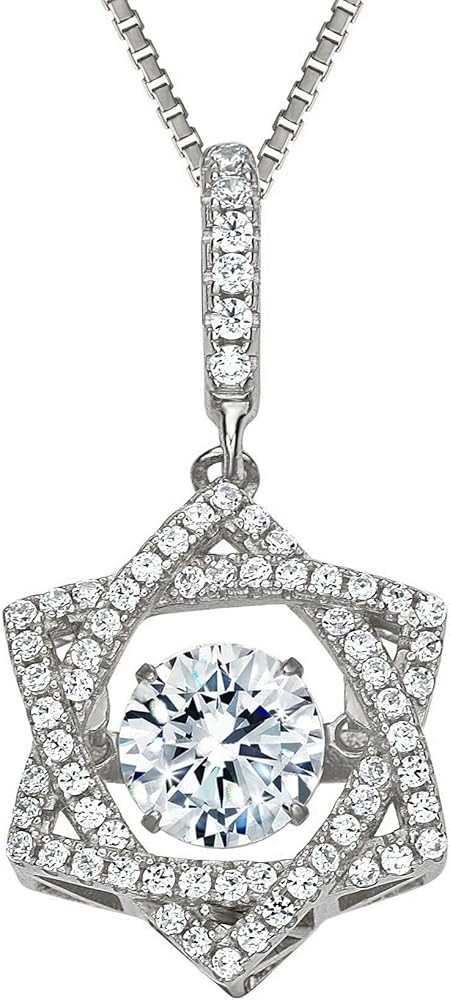 Central Diamond Center Star of David Dancing Gemstone Necklace in 925 Sterling Silver w/Pure Bril... | Amazon (US)