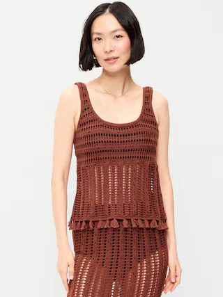 Open-Weave Seaside Cotton Fringe Tank Top | Old Navy (US)