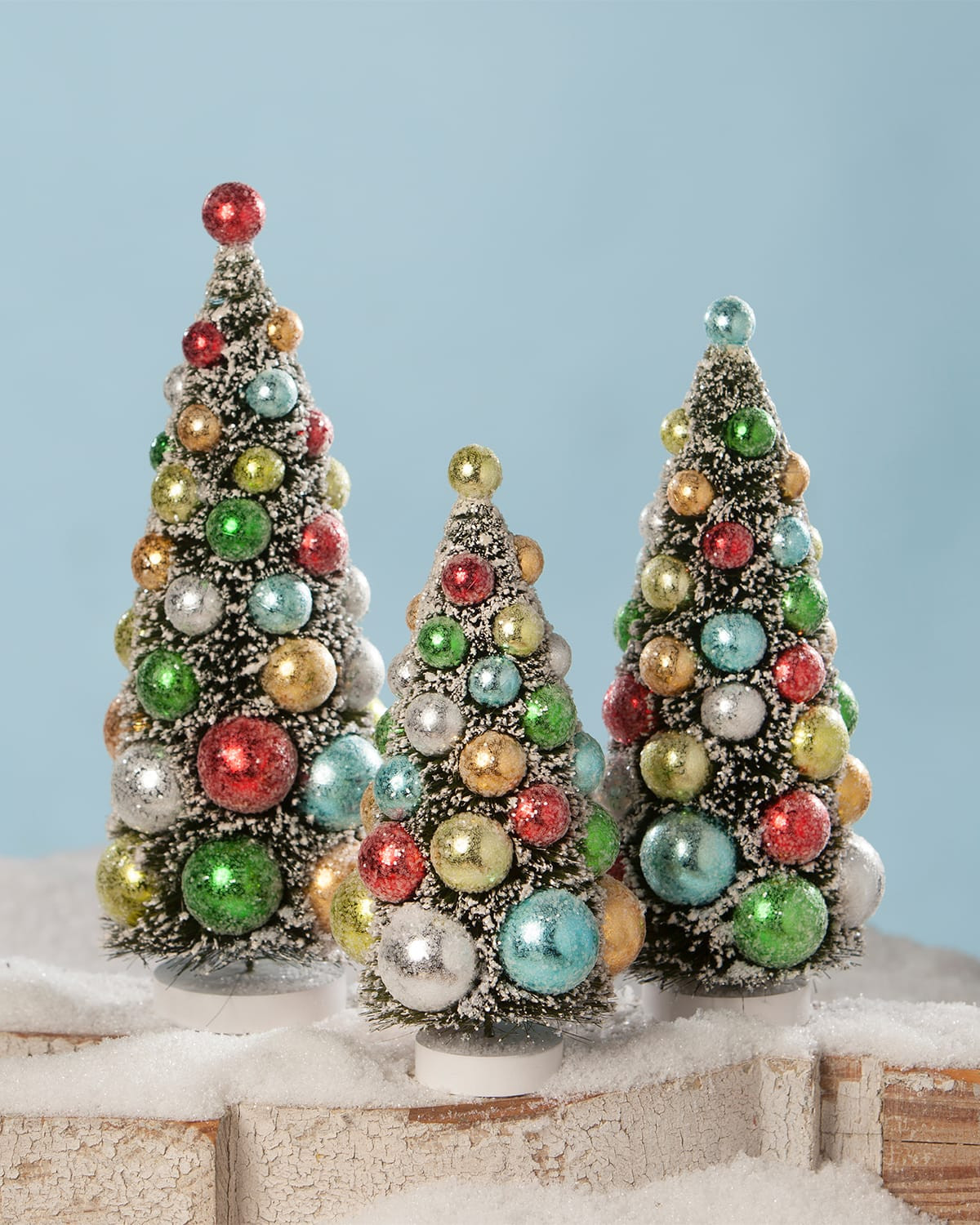 Merry & Bright Bottle Brush Christmas Trees, Set of 3 | Neiman Marcus