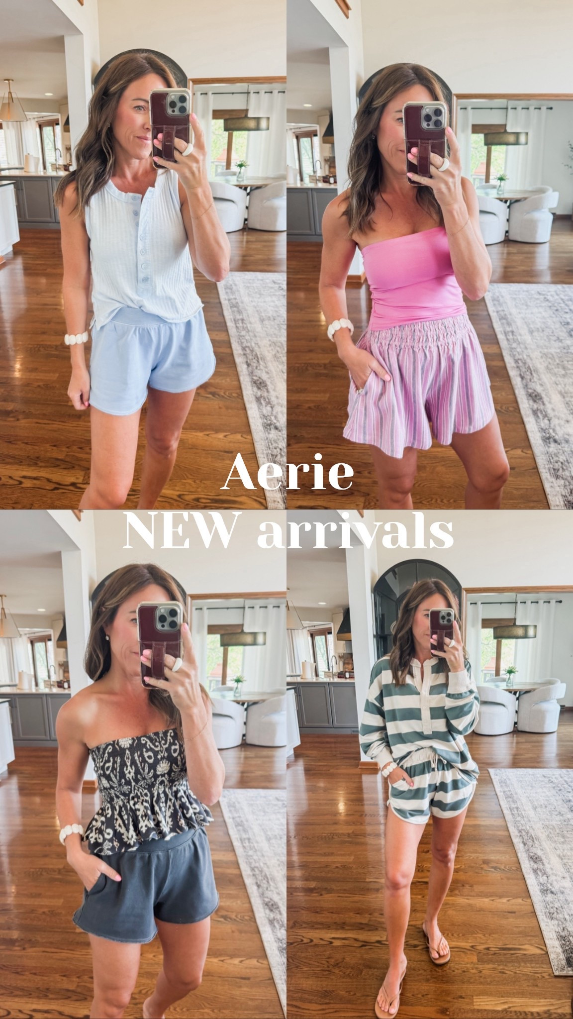 Aerie new arrrivals. 
XS sweatshorts 
XS stripe henley tank
XS tube top
XS in stripe set / could’ve sized down to xxs in the top

#LTKSeasonal #LTKmomlife