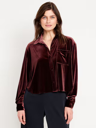 Velvet Cropped Button-Down Shirt | Old Navy (US)