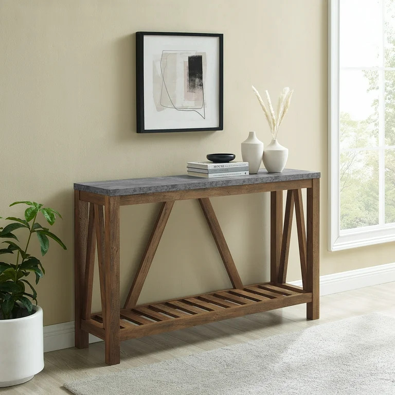 Manor Park Modern Farmhouse Entryway Table, Dark Concrete/Rustic Oak - Walmart.com | Walmart (US)