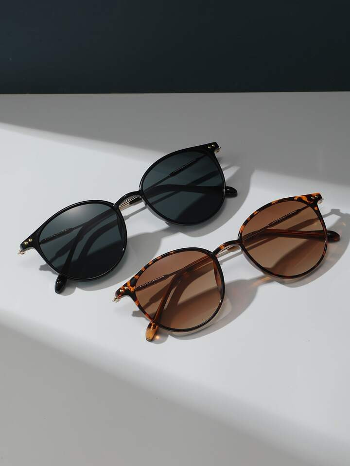 2pairs Tortoiseshell Round Frame Sunglasses Travel Accessories Boho | SHEIN