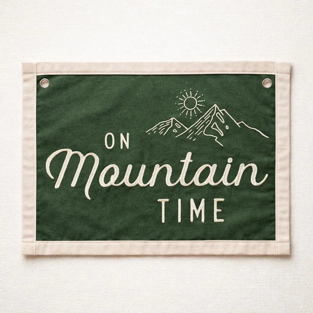 Embroidered "On Mountain Time" Canvas Banner - Pennant Flag | Etsy (Global)