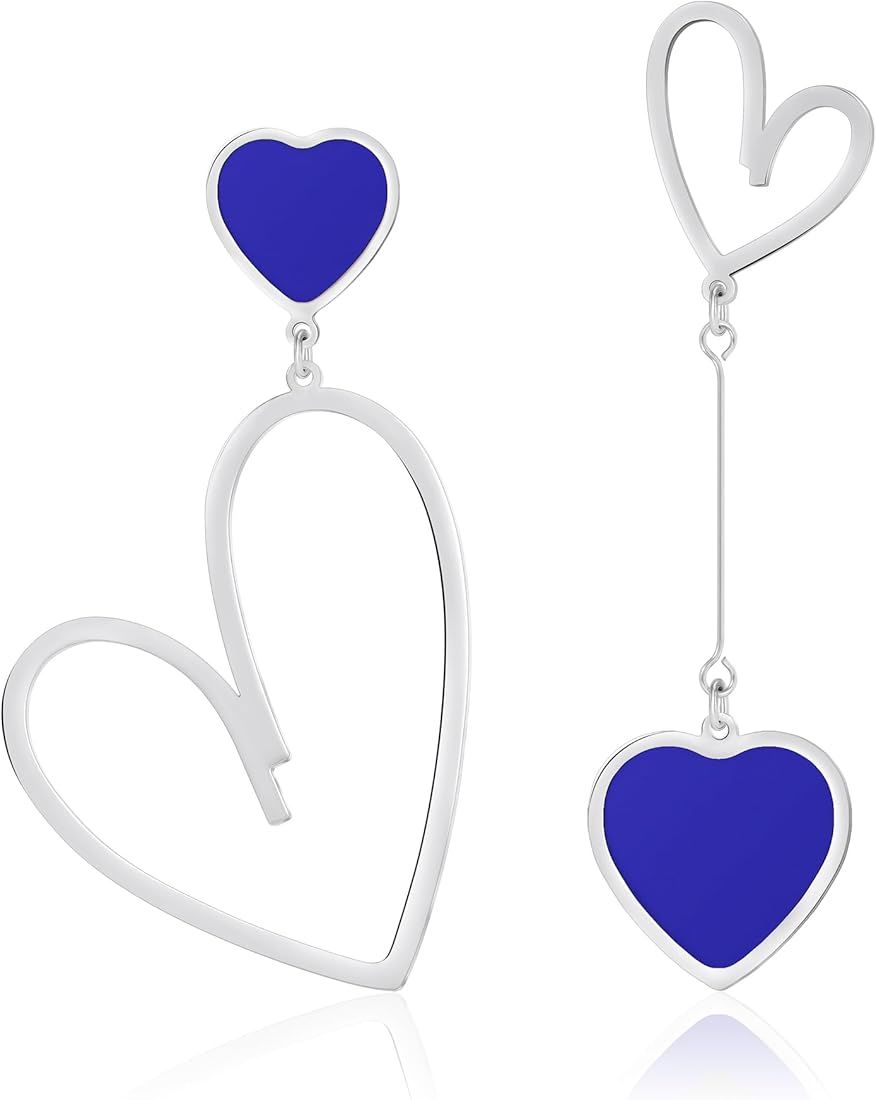 Linawe Black Heart Earrings, Rose Gold Hypoallergenic Stainless Steel Dangle Drop Earrings Dangli... | Amazon (US)