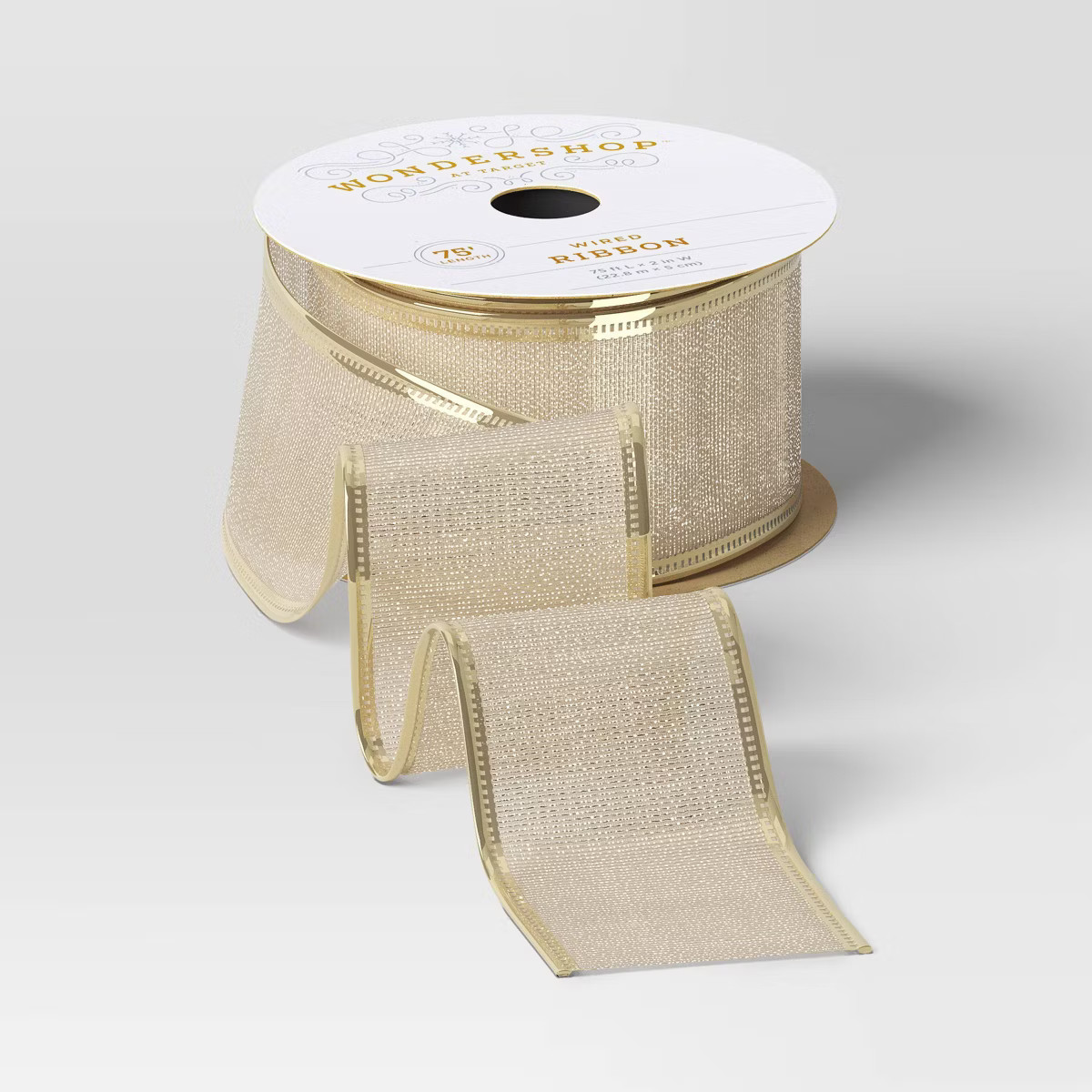 75' Christmas Fabric Ribbon Champagne Sheer - Wondershop™ | Target