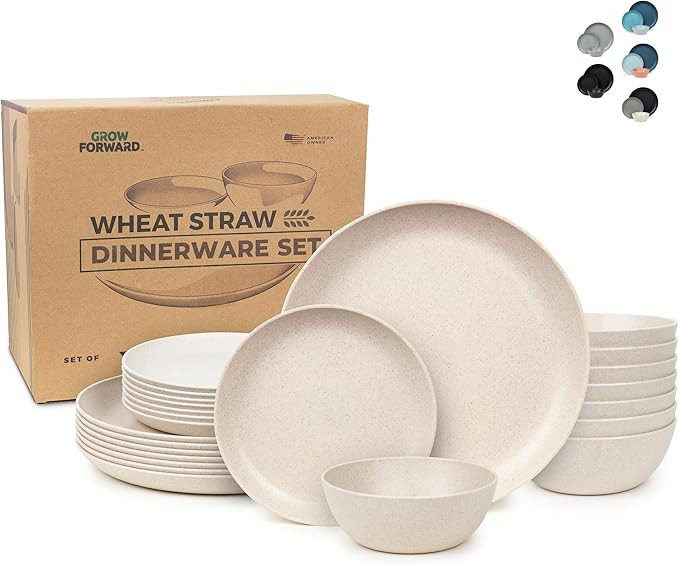 Grow Forward 24-piece Premium Wheat Straw Dinnerware Sets for 8 - Dinner Plates, Dessert Plates, ... | Amazon (US)