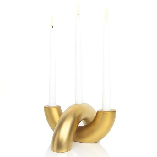 AERLO Taper Candle Holder Set - Candle Stick Holders for Dining Room Table, Entryway Table, or Fireplace Mantel - Modern Candelabra Home Decor (Gold) | Amazon (US)
