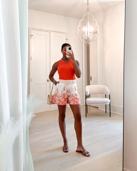 Outfit of the day! Love these floral shorts under $50! Wearing a size 4 in the shorts and a size small in the orange top 🧡

Floral shorts, orange top, tank top, summer style, summer outfit, H&M style, oran sandals outfit, gold necklace 

#LTKFindsUnder100 #LTKSeasonal #LTKFindsUnder50