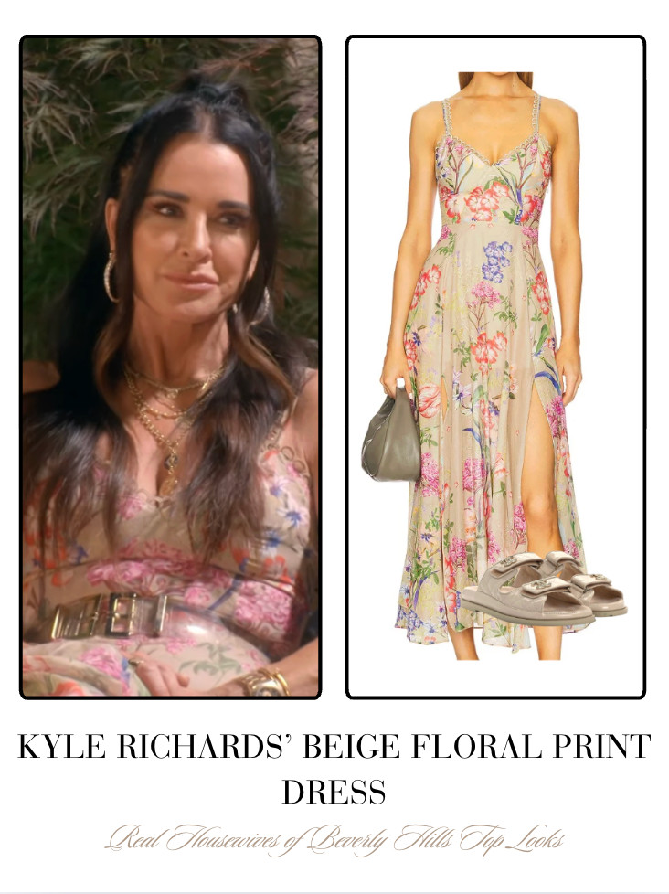 Kyle Richards' Beige Floral Print Dress  

 