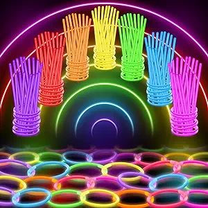 100 Ultra Bright Glow Sticks Bulk - Halloween Glow in The Dark Party Supplies Pack - 8" Glowstick... | Amazon (US)