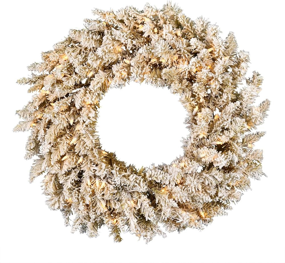 Vickerman 36" Frosted Gold Artificial Christmas Wreath, Warm White Dura-lit LED Lights - Faux Fir... | Amazon (US)