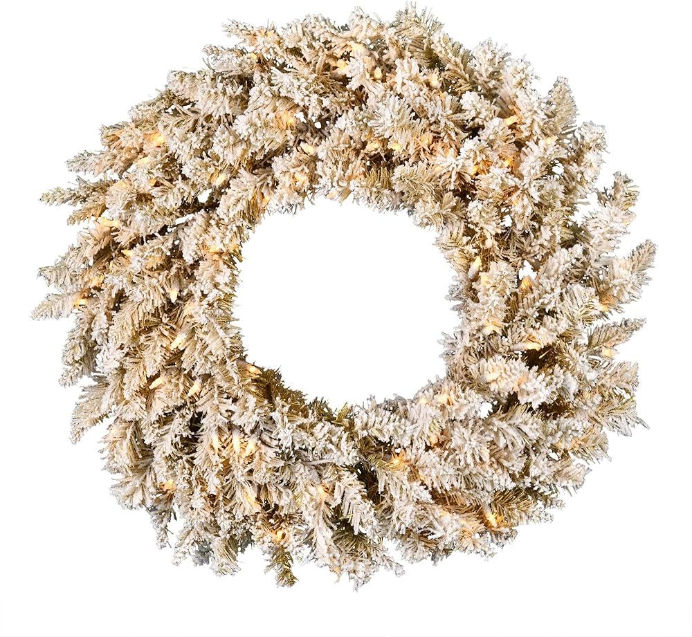Vickerman 36" Frosted Gold Artificial Christmas Wreath, Warm White Dura-lit LED Lights - Faux Fir... | Amazon (US)