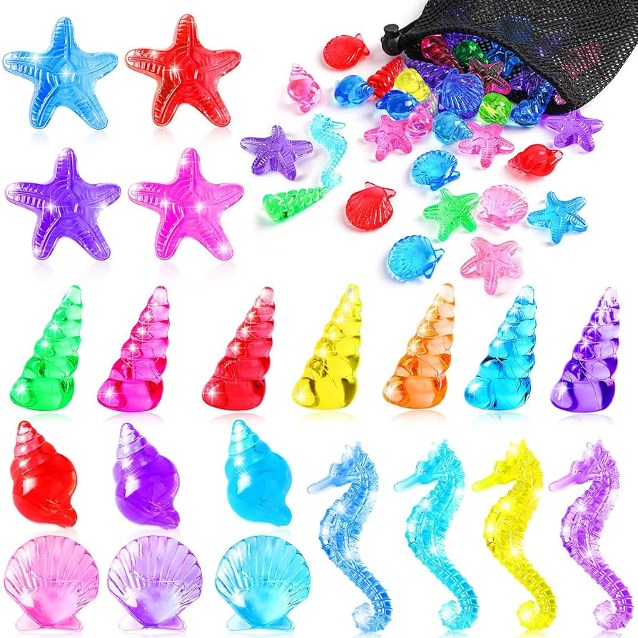 MARFOREVER 36 PCS Acrylic Seashells Dive Toys Shell Gems Pool Starfish Conch Scallop Gemstones Pi... | Amazon (US)