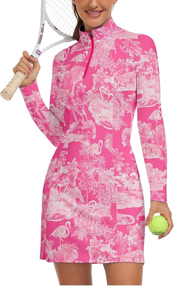 WOWENY Women's Tennis Dress Long Sleeve Golf Dresses with Shorts Zip Front Golf Outfits UPF 50+ W... | Amazon (US)