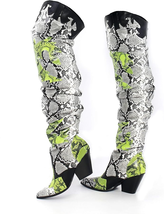 Cape Robbin | HILDA OVER THE KNEE THIGH HIGH CHUNKY LOW HEELED BOOTS-ANIMAL | Amazon (US)