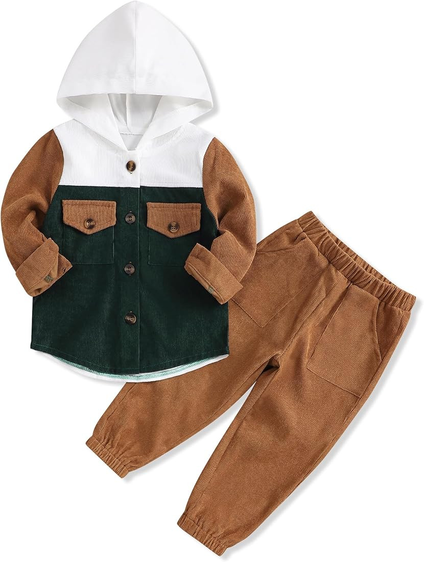 Fuermos Toddler Baby Boys Clothes Flannel Lattice Button Down Hoodied Tops +Pants Boys Fall Winte... | Amazon (US)