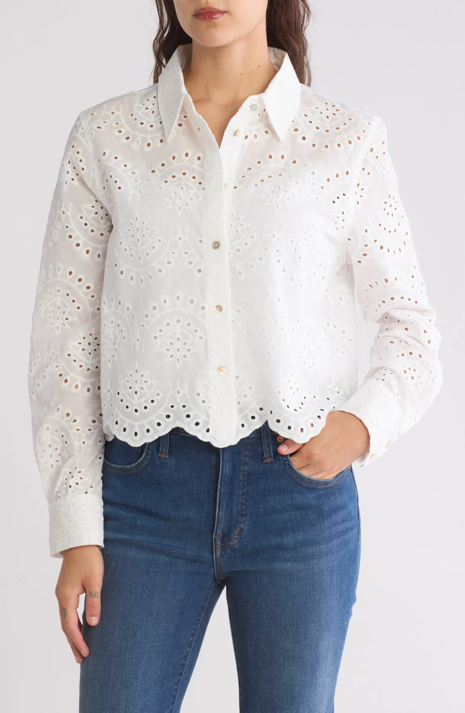 Laundry by Shelli Segal Cotton Eyelet Button-Up Shirt | Nordstromrack | Nordstrom Rack