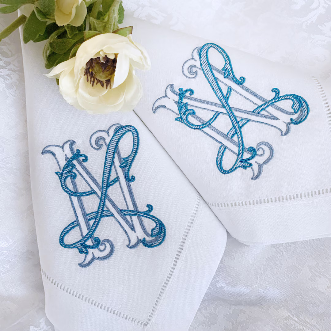 Monogrammed Linen Dinner Napkins - Etsy | Etsy (US)