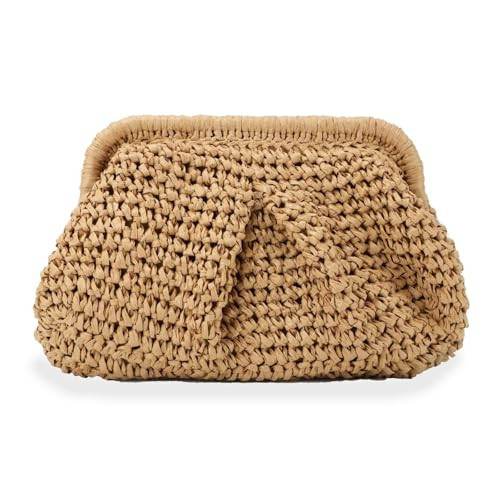 Tabeskly Straw Clutch Purse Beach Bag for Women Uk Woven Tote Summer Raffia Ladies Holiday Dumpling Shoulder Bag Khaki | Amazon (UK)