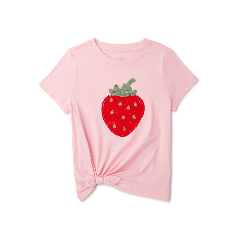 Wonder Nation Girls Short Sleeve Side Tie Embroidery T-Shirt, Sizes 4-18 & Plus | Walmart (US)