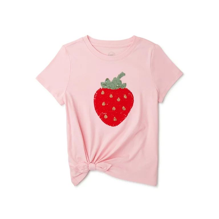 Wonder Nation Girls Short Sleeve Side Tie Embroidery T-Shirt, Sizes 4-18 & Plus | Walmart (US)