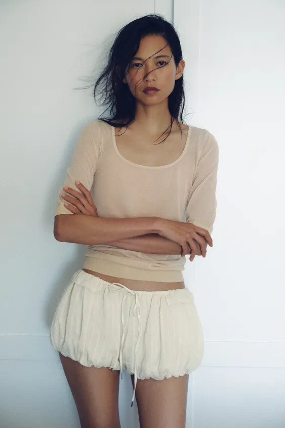 STRIPED RUFFLE SAROUEL SHORTS | Zara UK