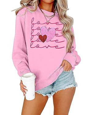 JINTING Valentine's Day Sweatshirt for Women Love Pullover Heart Graphic Hoodie Crewneck Long Sle... | Amazon (US)