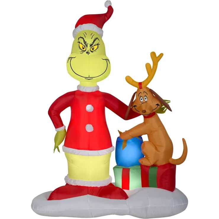 Gemmy Christmas Airblown Inflatable Grinch and Max w/Presents Scene Dr. Seuss, 6 ft Tall | Target