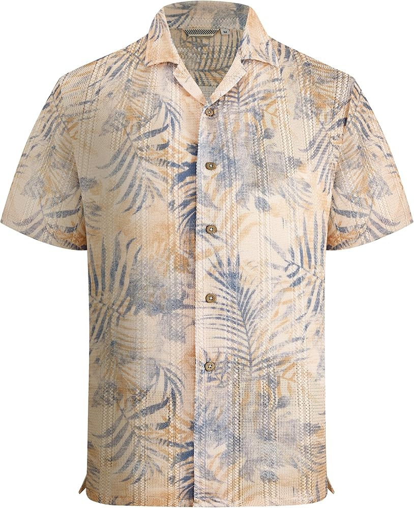 Alex Vando Men’s Lace Shirt Short Sleeve See-Through Pattern Summer Beach Button Down Shirt | Amazon (US)