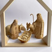 Wooden Nativity Set With Stable, Bethlehem, Carved Religious Gift For Children, Christian Wood Decor, Holiday Bible Story | Etsy (US)