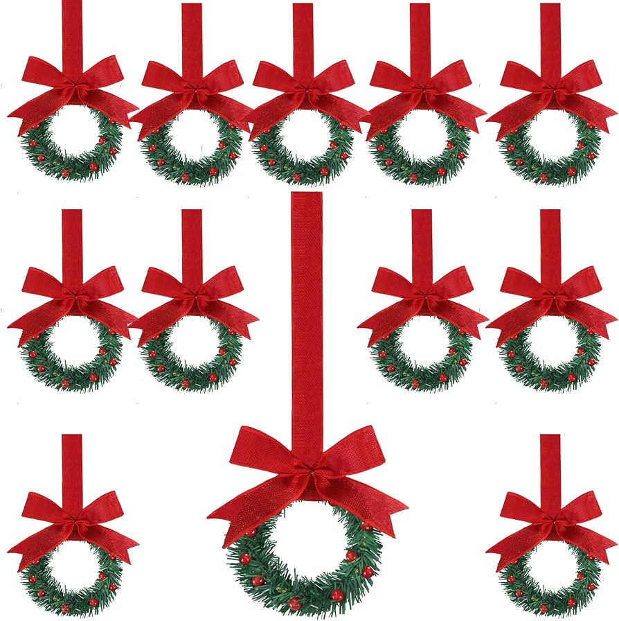 Sggvecsy 12 Pcs 8’’ Christmas Mini Cabinet Wreaths with Ribbon Bows Red Berry Artificial Smal... | Amazon (US)