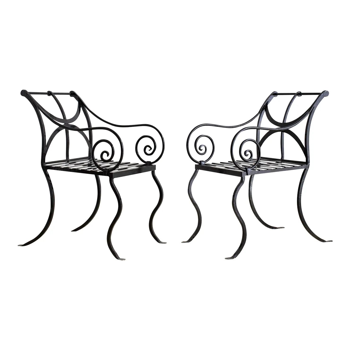Post Modern Hand Forged Iron Garden Chairs - Set of 2 | Chairish