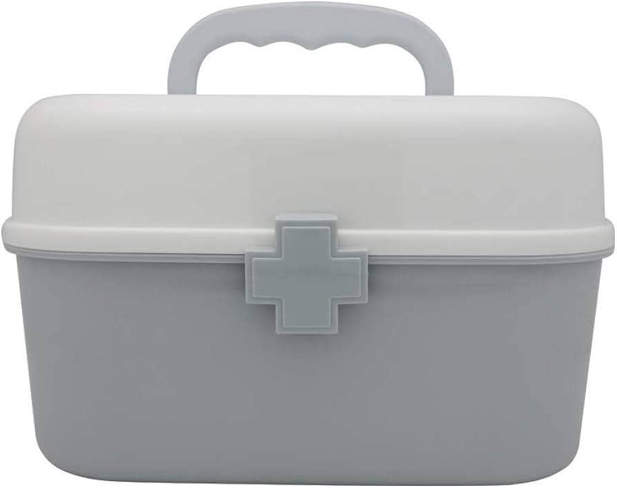 Plastic First Aid Storage Box Container Bin with Removable Tray and Portable Handle, Family Emergency Medicine Kit Case Organizer, White&Gray | Amazon (US)