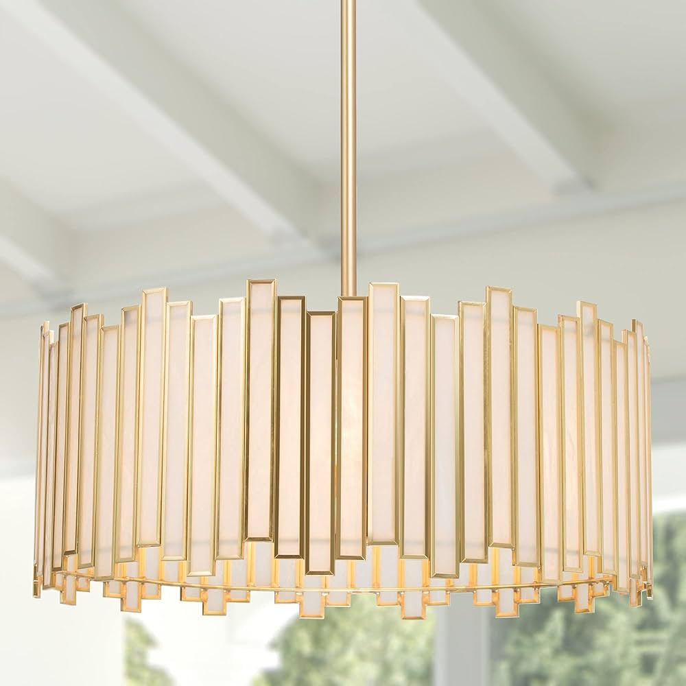 Durent Lighting Gold Drum Chandelier 4-Light Modern Drum Pendant Lighting Fixture with Cream Glas... | Amazon (US)