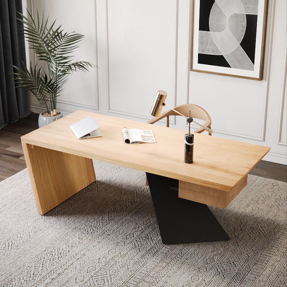 Cabstract Modern Natural Wooden Office Desk Writing Desk with Drawer Computer Desk ( 71") | Homary