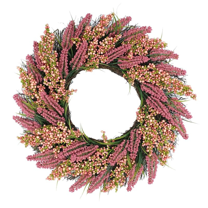 Pink Heather & Orange Berry Floral Wreath, 22" | At Home