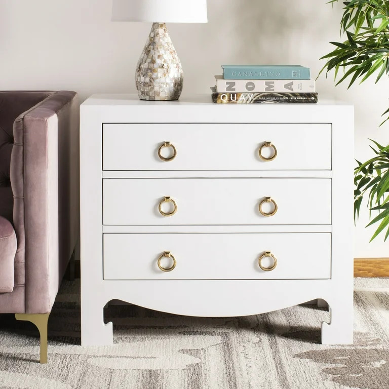 SAFAVIEH Dion Classic Solid 3 Drawer Chest, White/Gold Handles - Walmart.com | Walmart (US)
