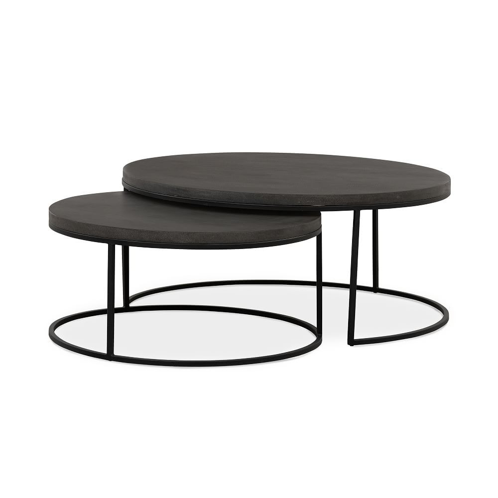 Lavastone &amp;amp; Iron Nesting Coffee Tables, Black, 36&amp;quot; | West Elm (US)