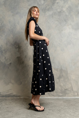 Janey Polka Dot Maxi Dress - XS / Black | Böhme US