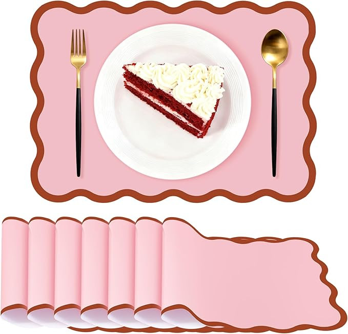 Pink Scalloped Paper Placemats 60 Pcs Disposable Coated Paper Waterproof Table Place Mat with Wav... | Amazon (US)