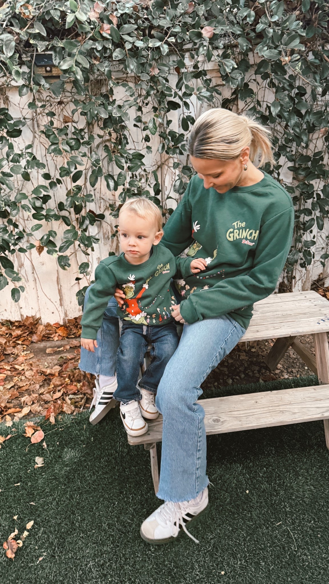 Matching Christmas sweatshirts for you + your little 🤝✨
Linked our Grinch sweaters + Colter’s whole outfit in my LTK 💚🎄
#toddler #christmas #targetfinds 

#LTKHoliday #LTKBaby #LTKKids